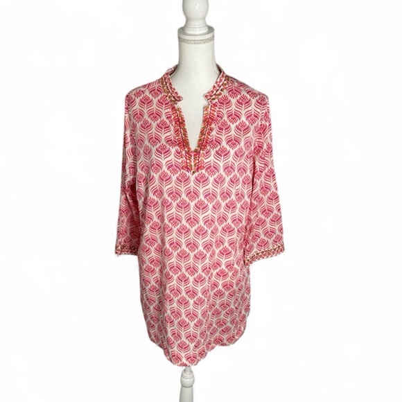 Foxcroft Tops - Foxcroft Pink and White Patterned Blouse